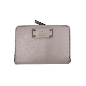 Kate Spade New York Small Bifold Wallet Pink Pebbled Leather Gold Logo Plate
